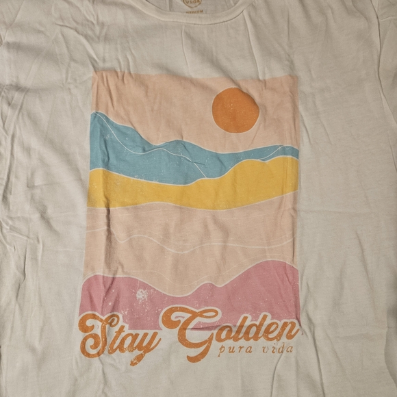 Pura Vida Stay Golden Tee - Cream with Multicolor Design Oversized - Picture 1 of 2